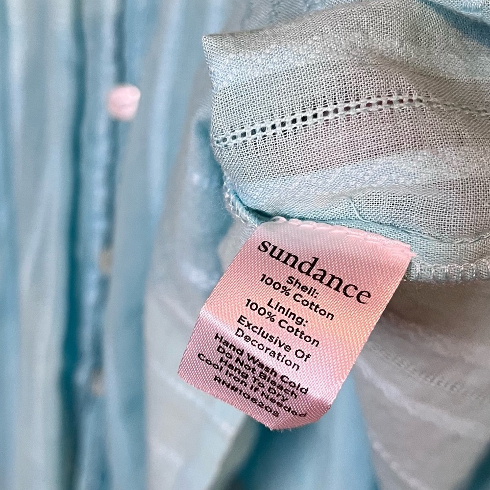 Sundance Embroidered Balloon Sleeve Eyelet Cotton Popover Blouse Blue Small - Picture 7 of 7